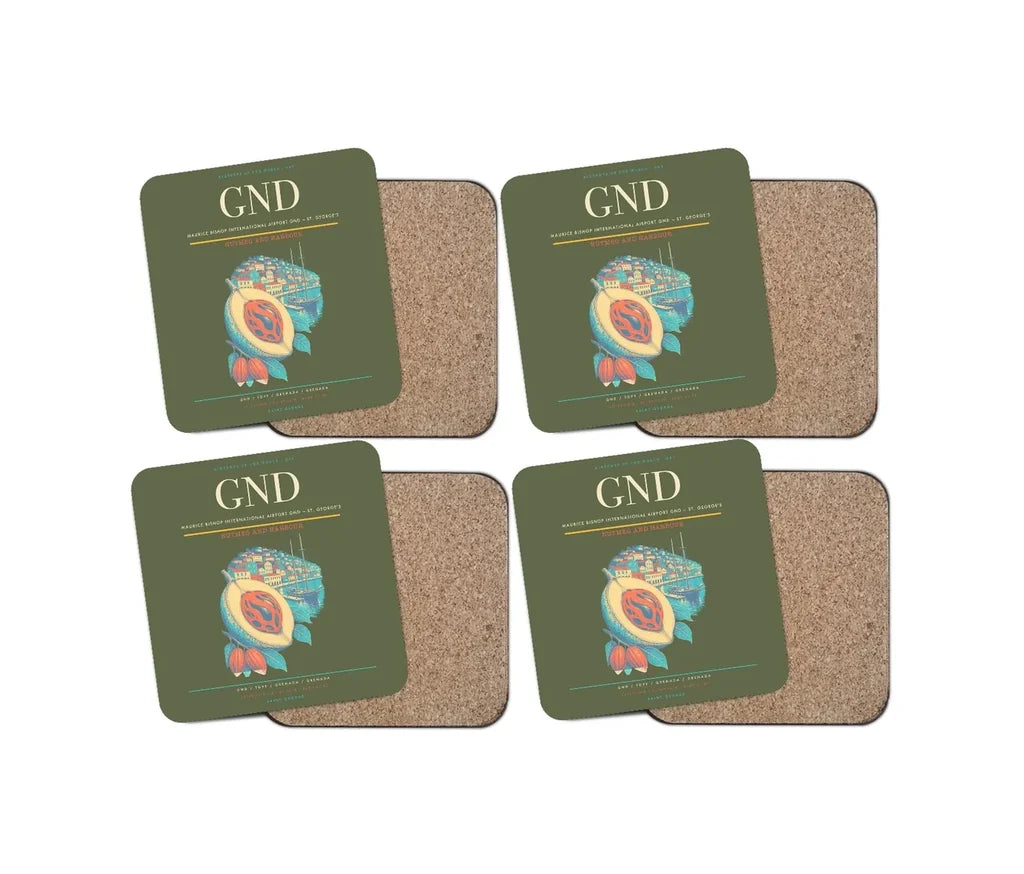 Maurice Bishop International Airport (GND) design on green army 4 pieces set coaster