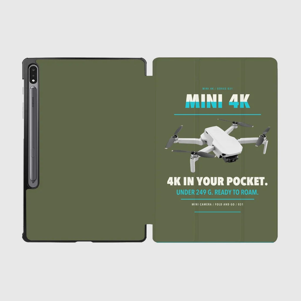 DJI Mini 4K design on green army samsung tablet tablet case