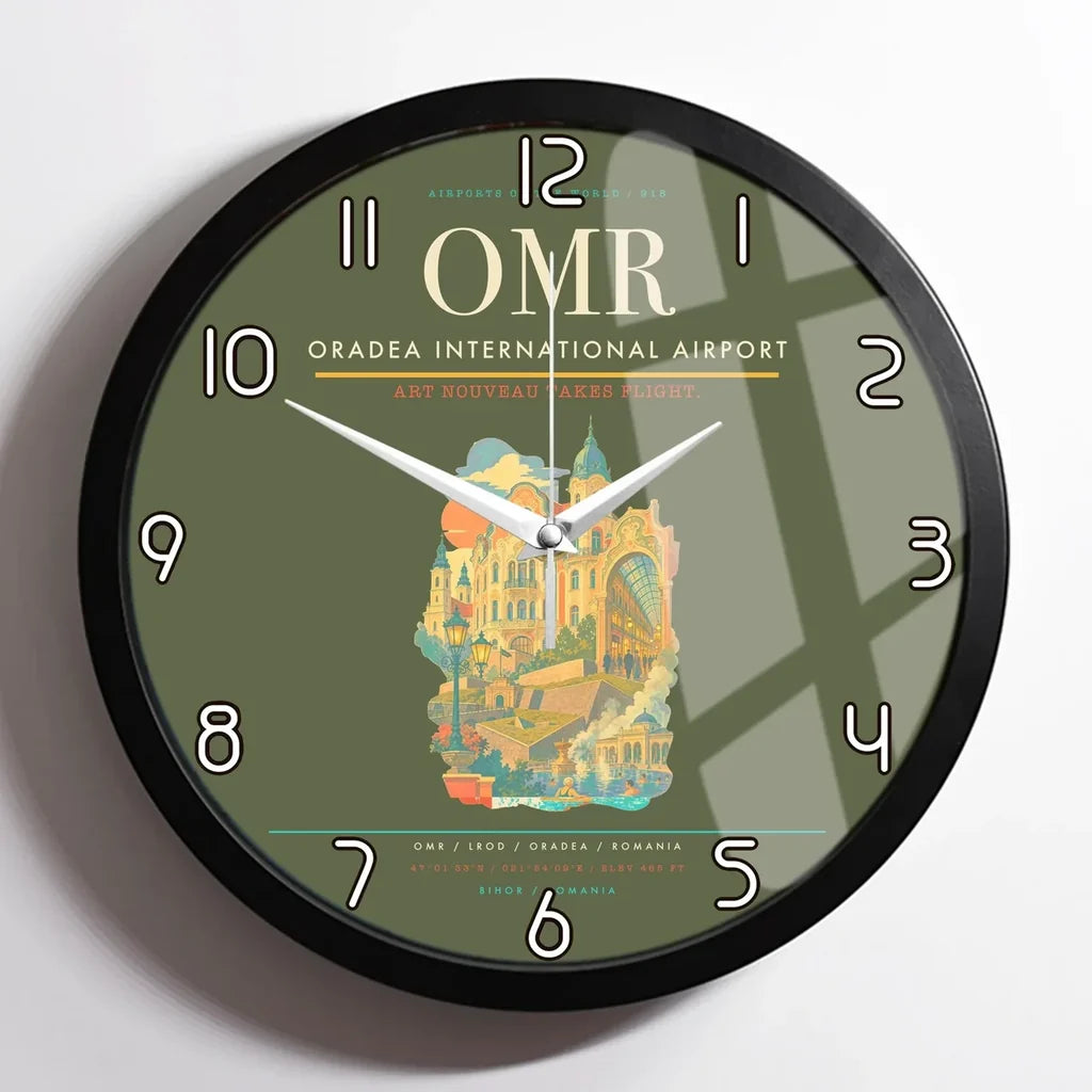 Oradea International Airport (OMR) design on green army framed wall clock