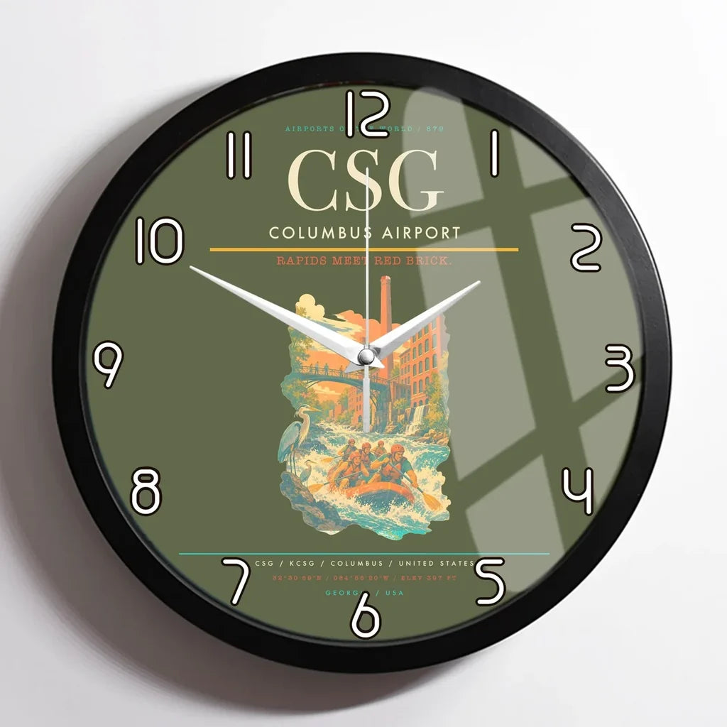Columbus Airport (CSG) design on green army framed wall clock