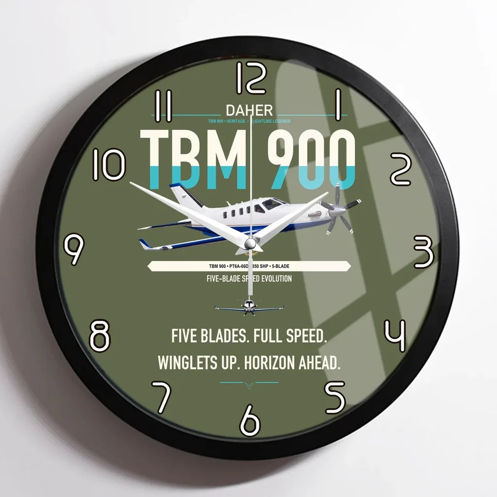 Daher TBM 900 design on green army framed wall clock