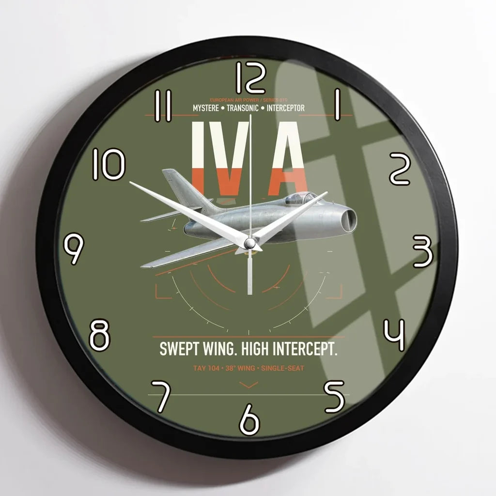 Dassault Mystère IV A design on green army framed wall clock
