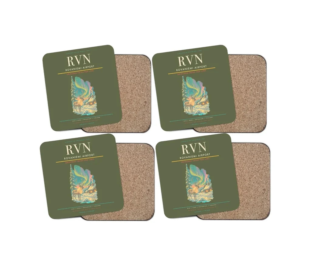 Rovaniemi Airport (RVN) design on green army 4 pieces set coaster