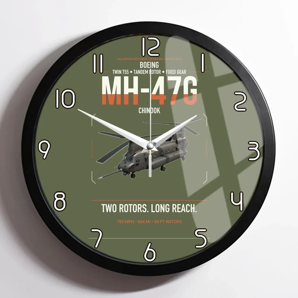 Boeing MH-47G Chinook design on green army framed wall clock