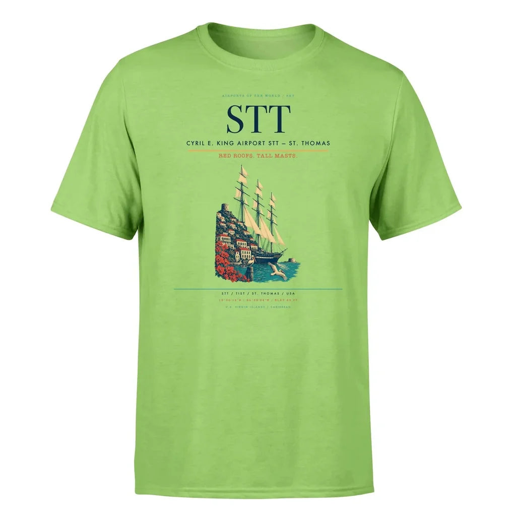 Cyril E. King Airport (STT) T-Shirt single-side front print in Light Green | cyril-e-king-airport-stt-double-side-t-shirt