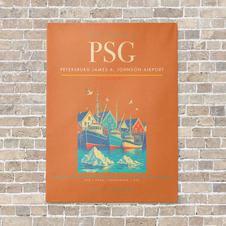 Petersburg James A. Johnson Airport PSG vertical canvas print - no frame - orange background