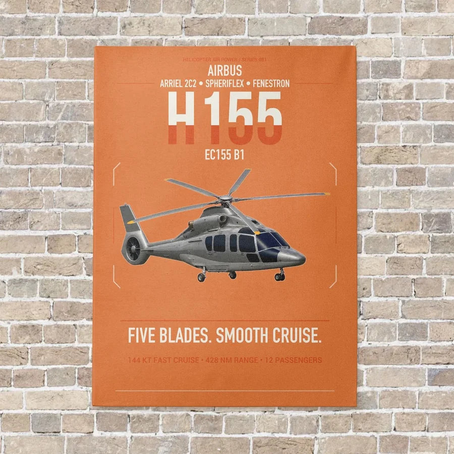 Airbus H155 EC155 B1 vertical canvas print - no frame - orange background