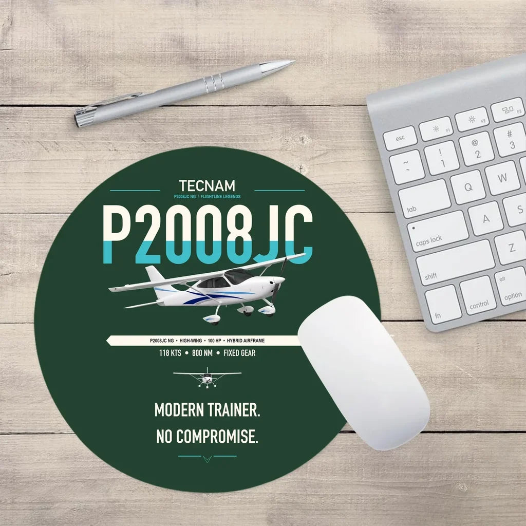 Tecnam P2008JC NG design on dark green round mouse pad
