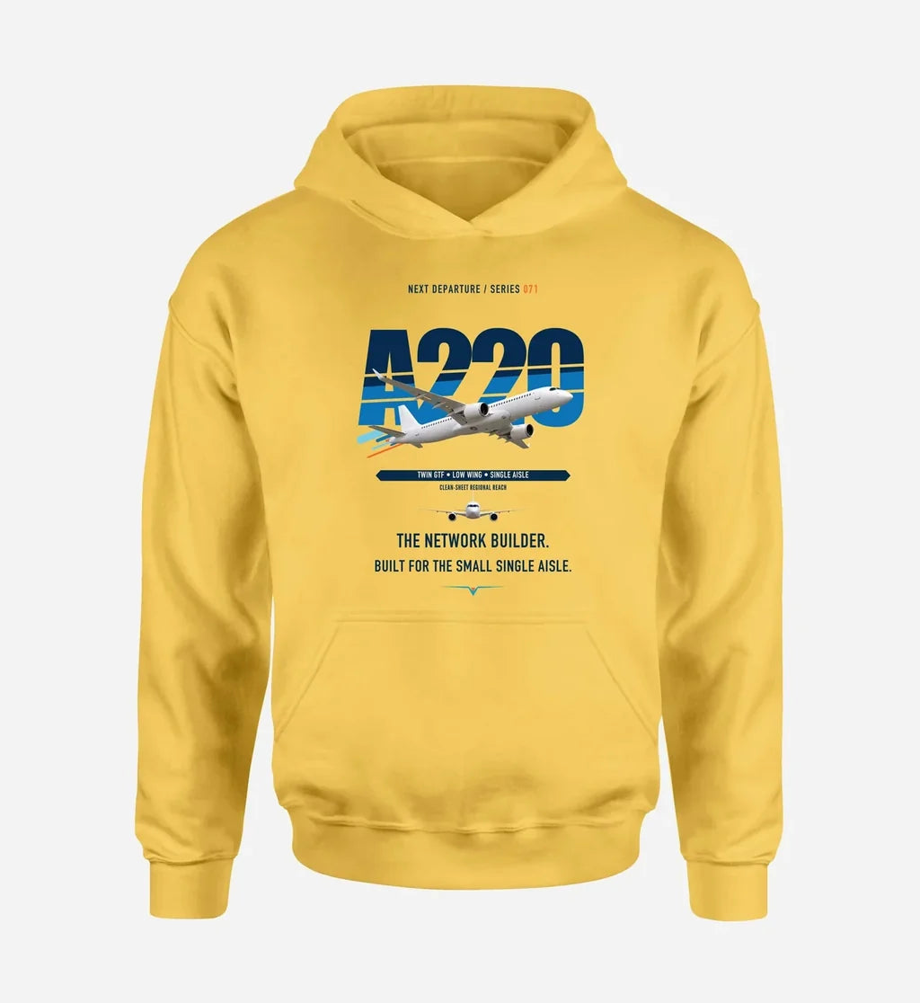 Airbus A220-300 design on yellow hoodie single side