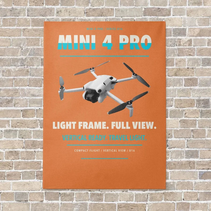 DJI Mini 4 Pro vertical canvas print - no frame - orange background