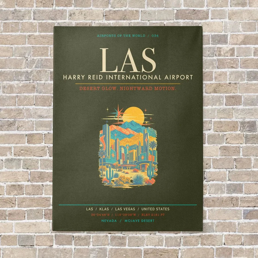 Harry Reid International Airport Las Vegas LAS - Canvas Framed - Green Army