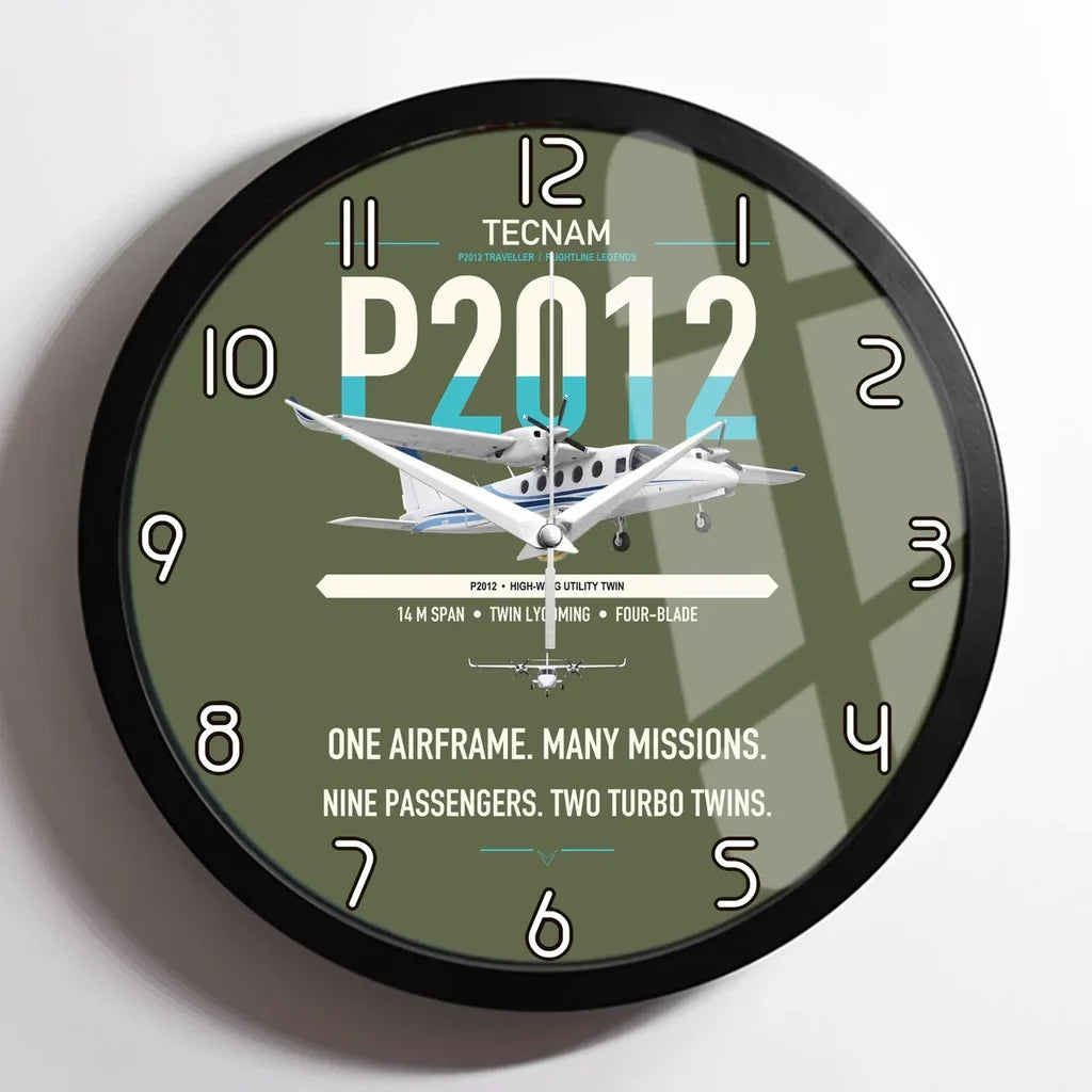 Tecnam P2012 Traveller design on green army framed wall clock