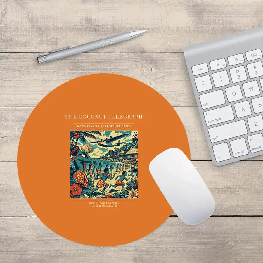 VINTAGE G4402 - The Coconut Telegraph - Designed Mouse Pads design on orange round