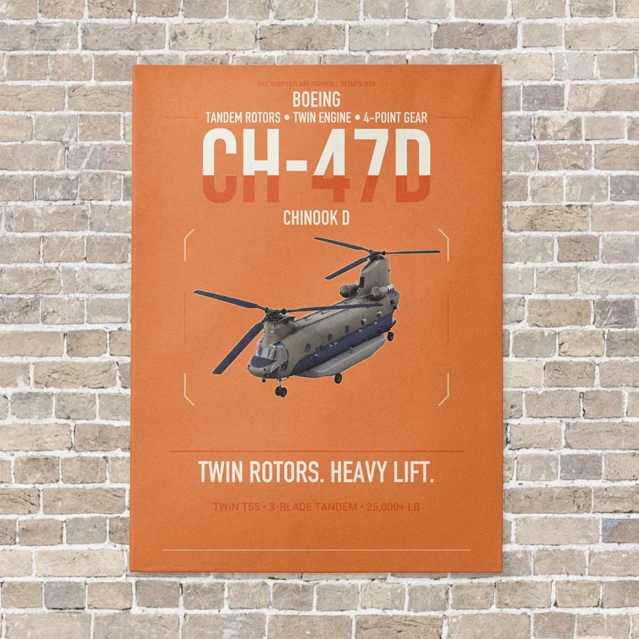 Boeing CH-47D vertical canvas print - no frame - orange background