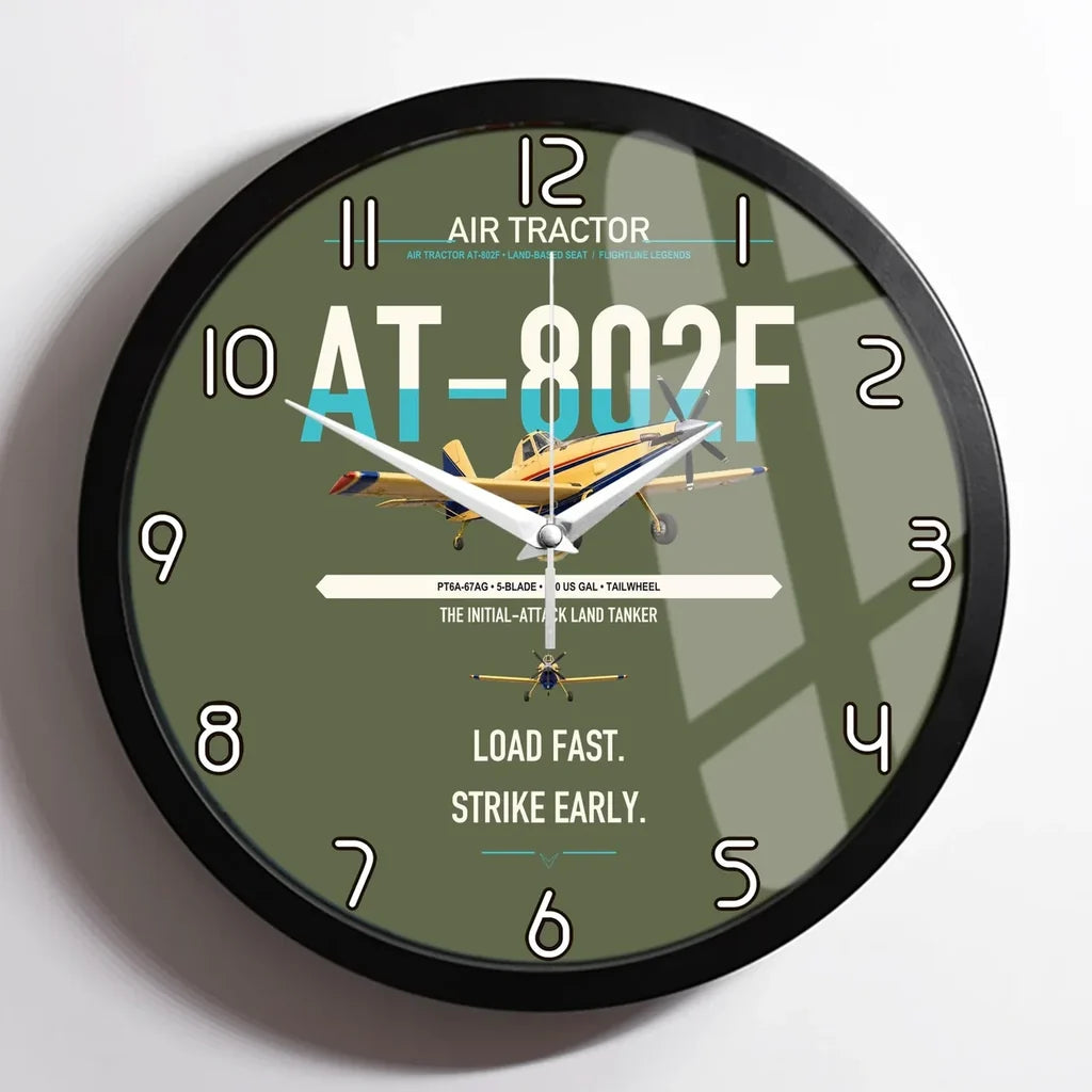 Air Tractor AT-802F design on green army framed wall clock
