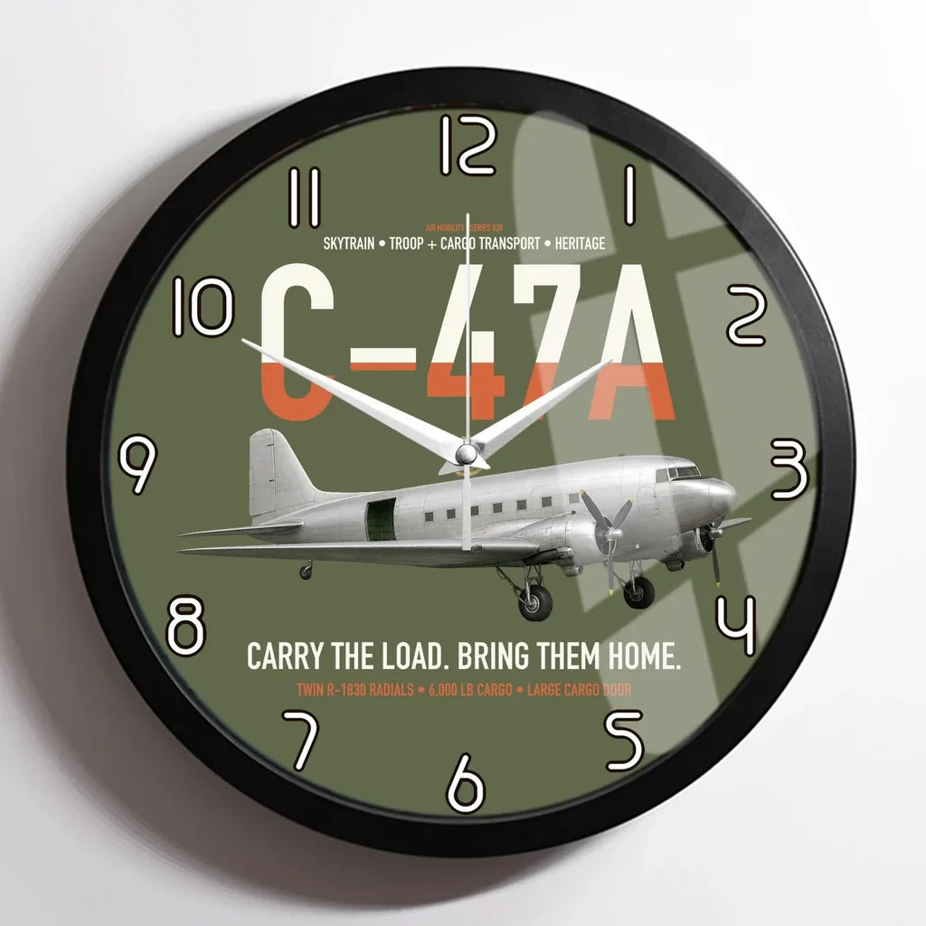 C-47A Skytrain design on green army framed wall clock