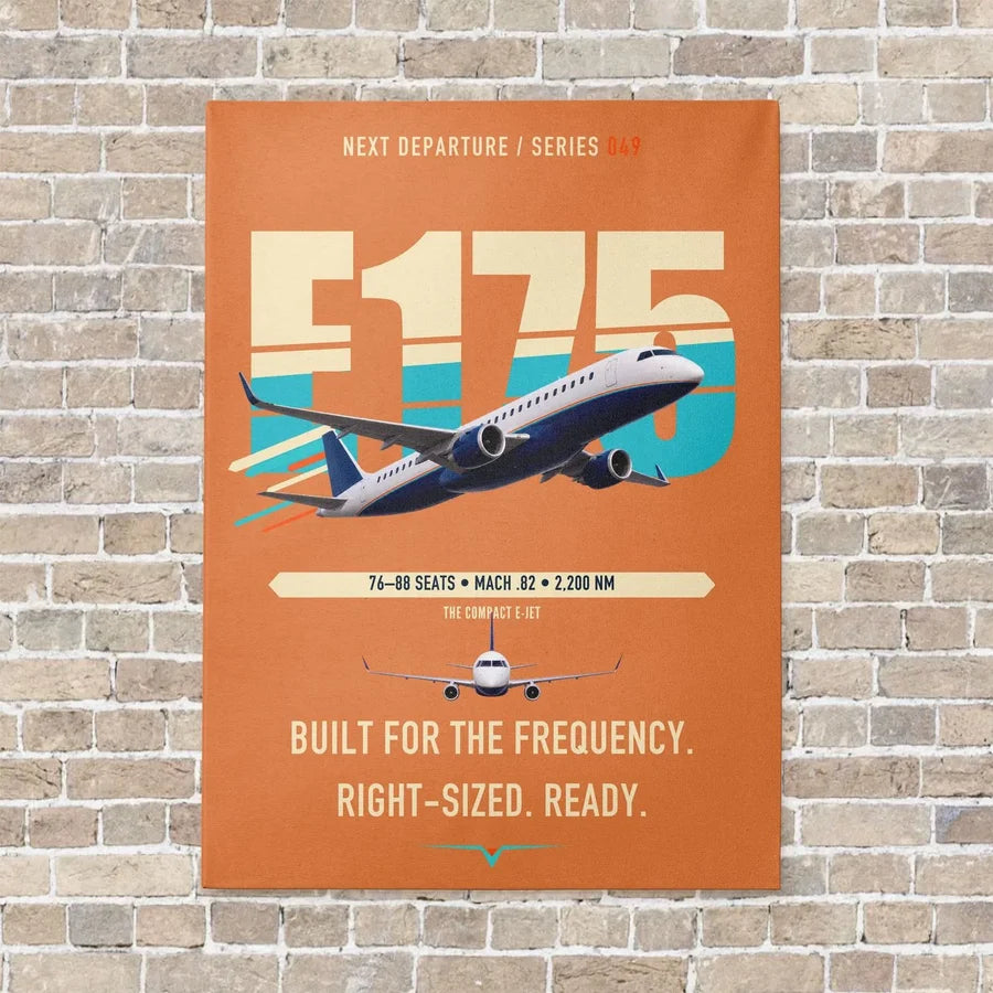 Embraer E175 vertical canvas print - no frame - orange background