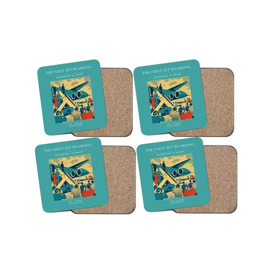 The First Jet Boarding - Designed Coasters design on turquoise 4-pieces-set