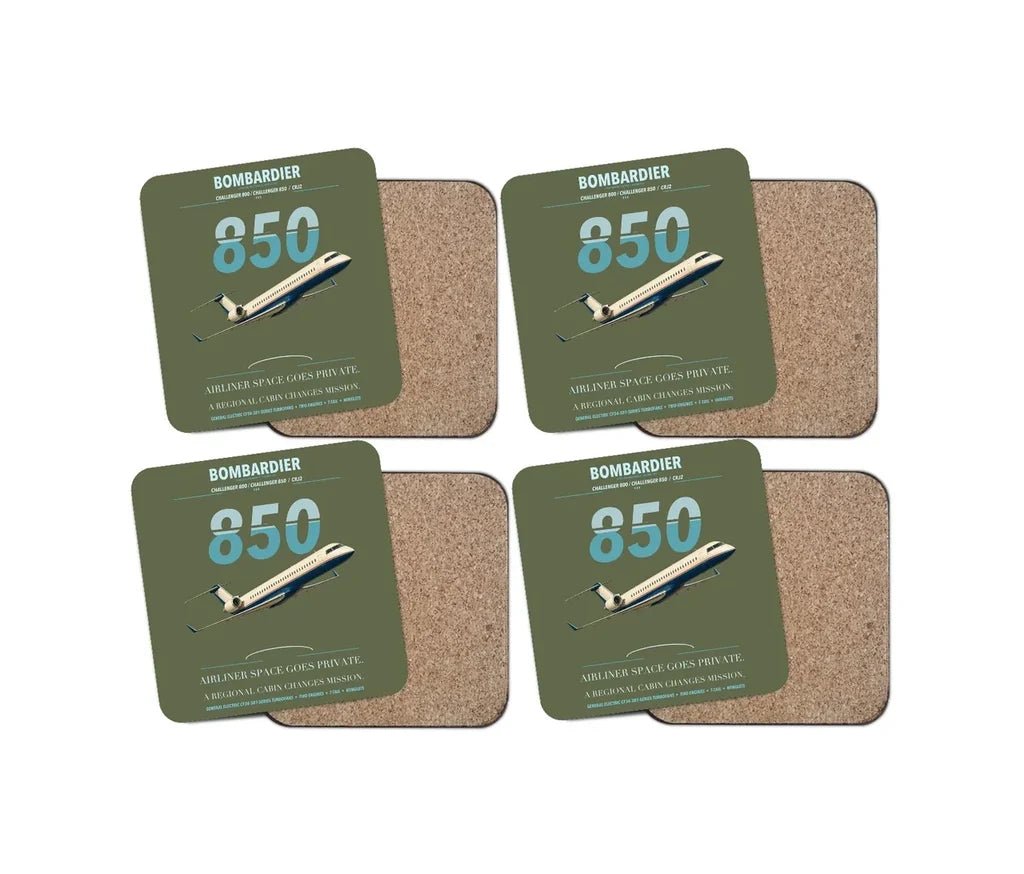 Bombardier Challenger 850 design on green army 4 pieces set coaster