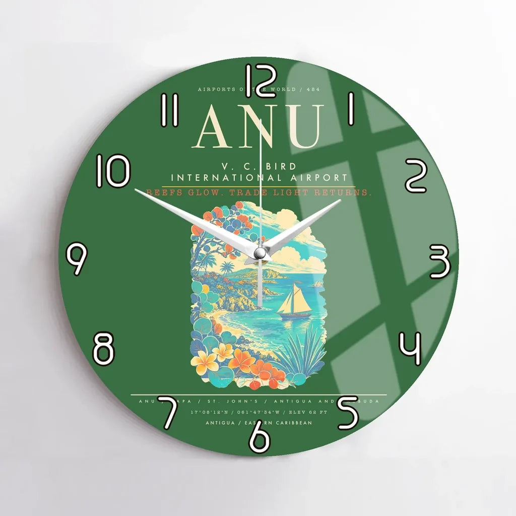 V. C. Bird International Airport ANU Wall-Clock No-Frame - Green