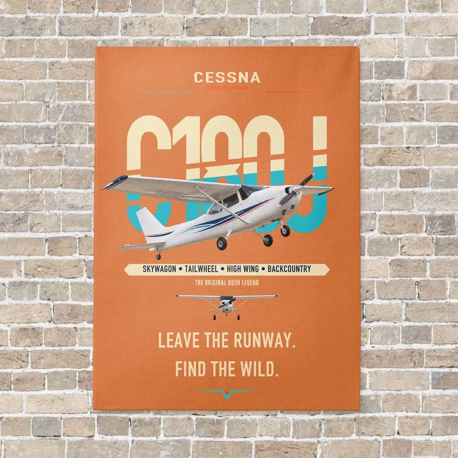 Cessna 180J Skywagon vertical canvas print - no frame - orange background