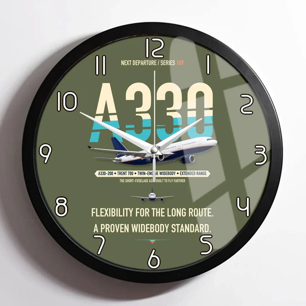 Airbus A330-200 design on green army framed wall clock