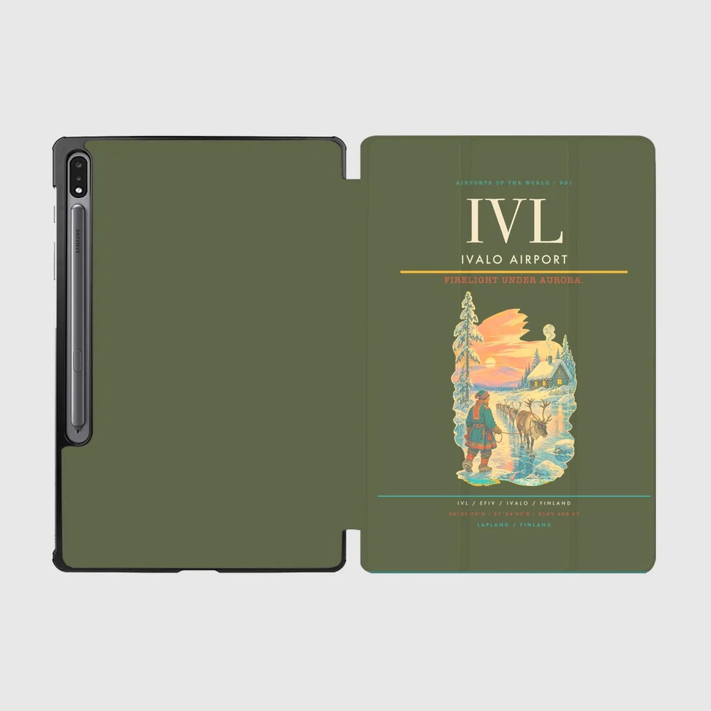 Ivalo Airport (IVL) design on green army samsung tablet tablet case