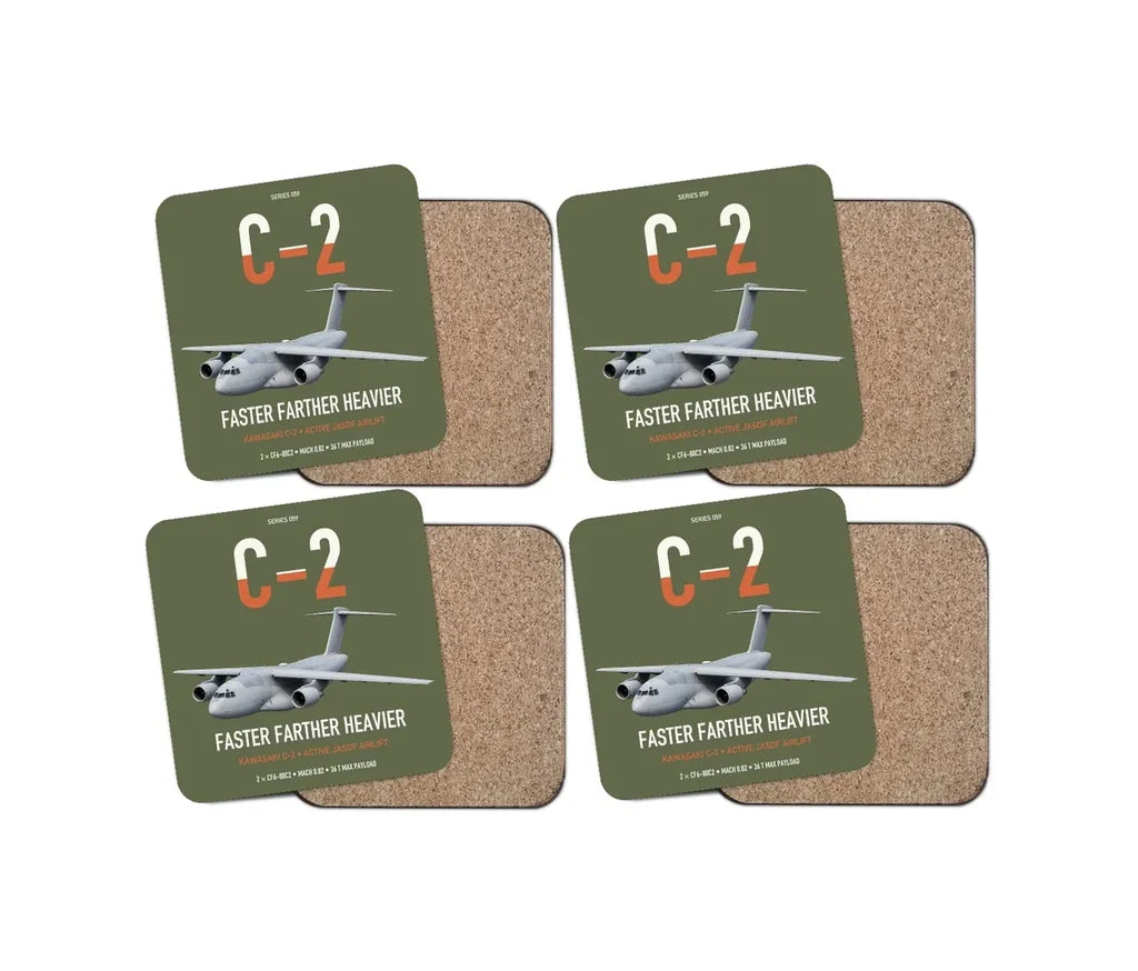 Kawasaki C-2 design on green army 4 pieces set coaster