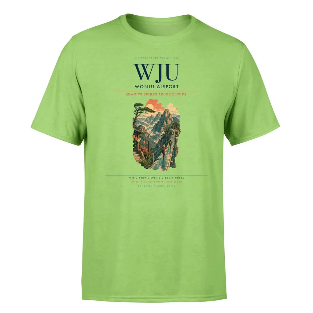 Wonju Airport (WJU) T-Shirt single-side front print in Light Green | wonju-airport-wju-double-side-t-shirt