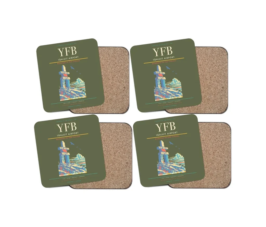 Iqaluit Airport (YFB) design on green army 4 pieces set coaster