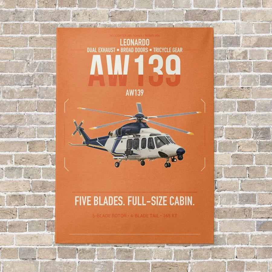 Leonardo AW139 vertical canvas print - no frame - orange background