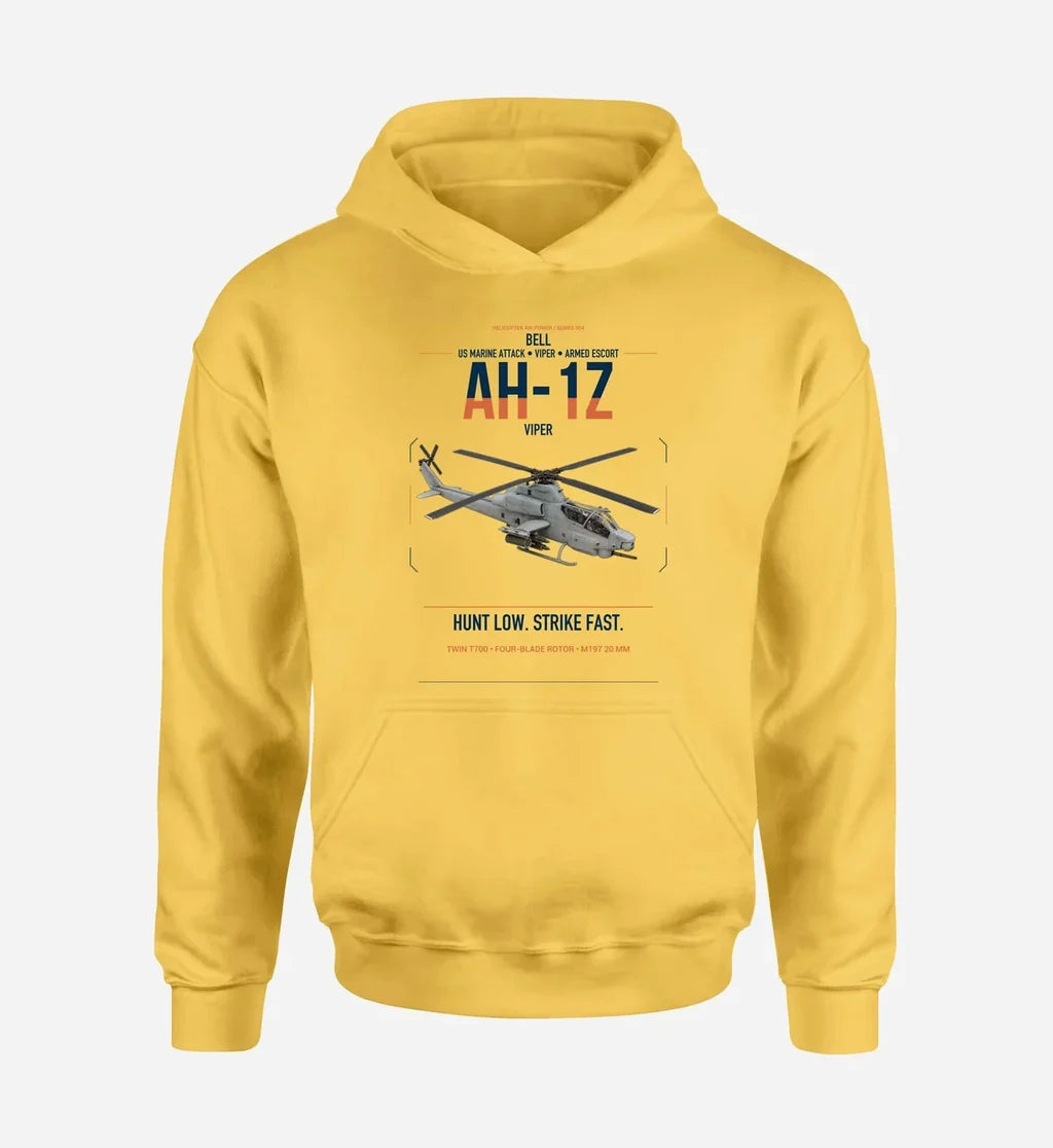 Bell AH-1Z Viper design on yellow double-side hoodie, single-side print