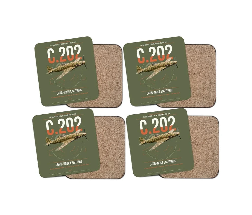 Macchi C.202 Folgore design on green army 4 pieces set coaster