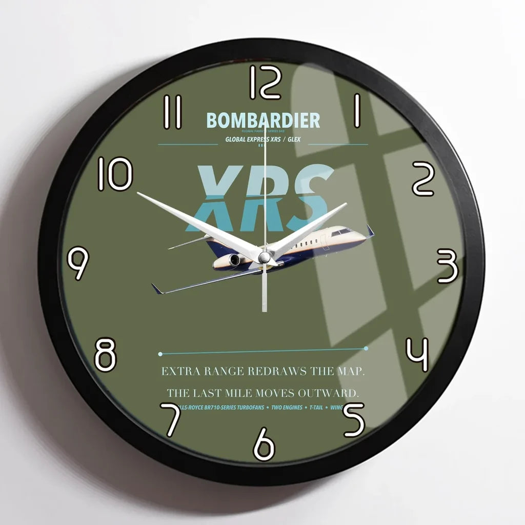 Bombardier Global Express XRS design on green army framed wall clock