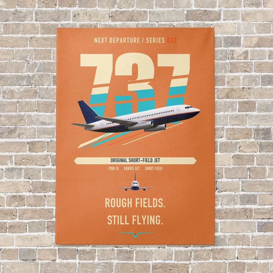 Boeing 737-200 vertical canvas print - no frame - orange background