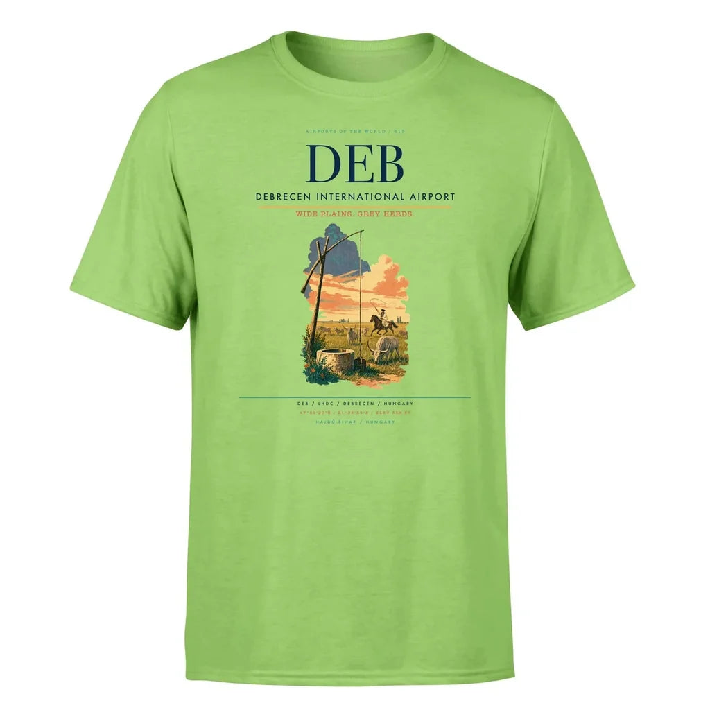 Debrecen International Airport (DEB) T-Shirt single-side front print in Light Green | debrecen-international-airport-deb-double-side-t-shirt