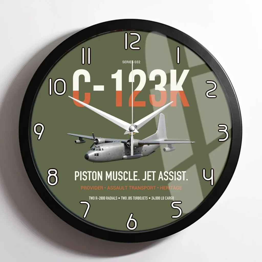 C-123K Provider design on green army framed wall clock