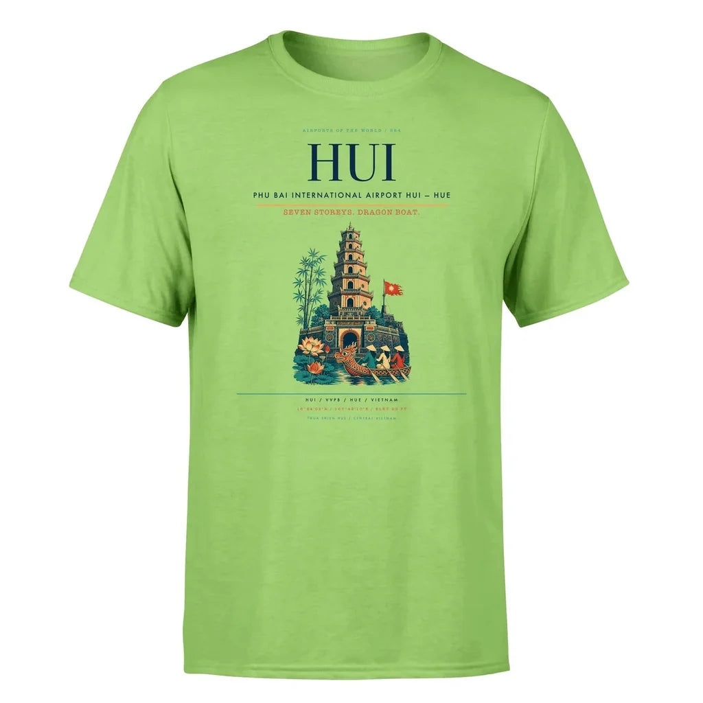 Phu Bai International Airport (HUI) T-Shirt single-side front print in Light Green | phu-bai-international-airport-hui-double-side-t-shirt