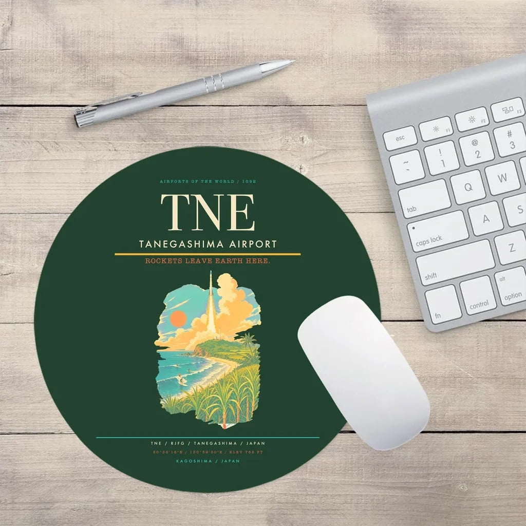 Tanegashima Airport (TNE) design on dark green round mouse pad