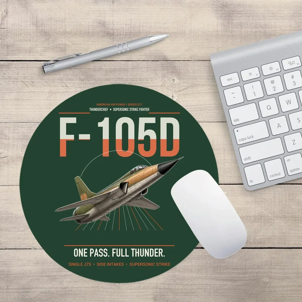 F-105D Thunderchief design on dark green round mouse pad