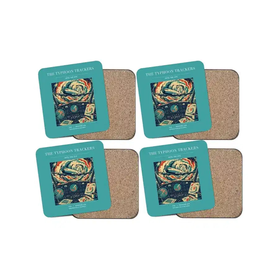 The Typhoon Trackers - Designed Coasters design on turquoise 4-pieces-set