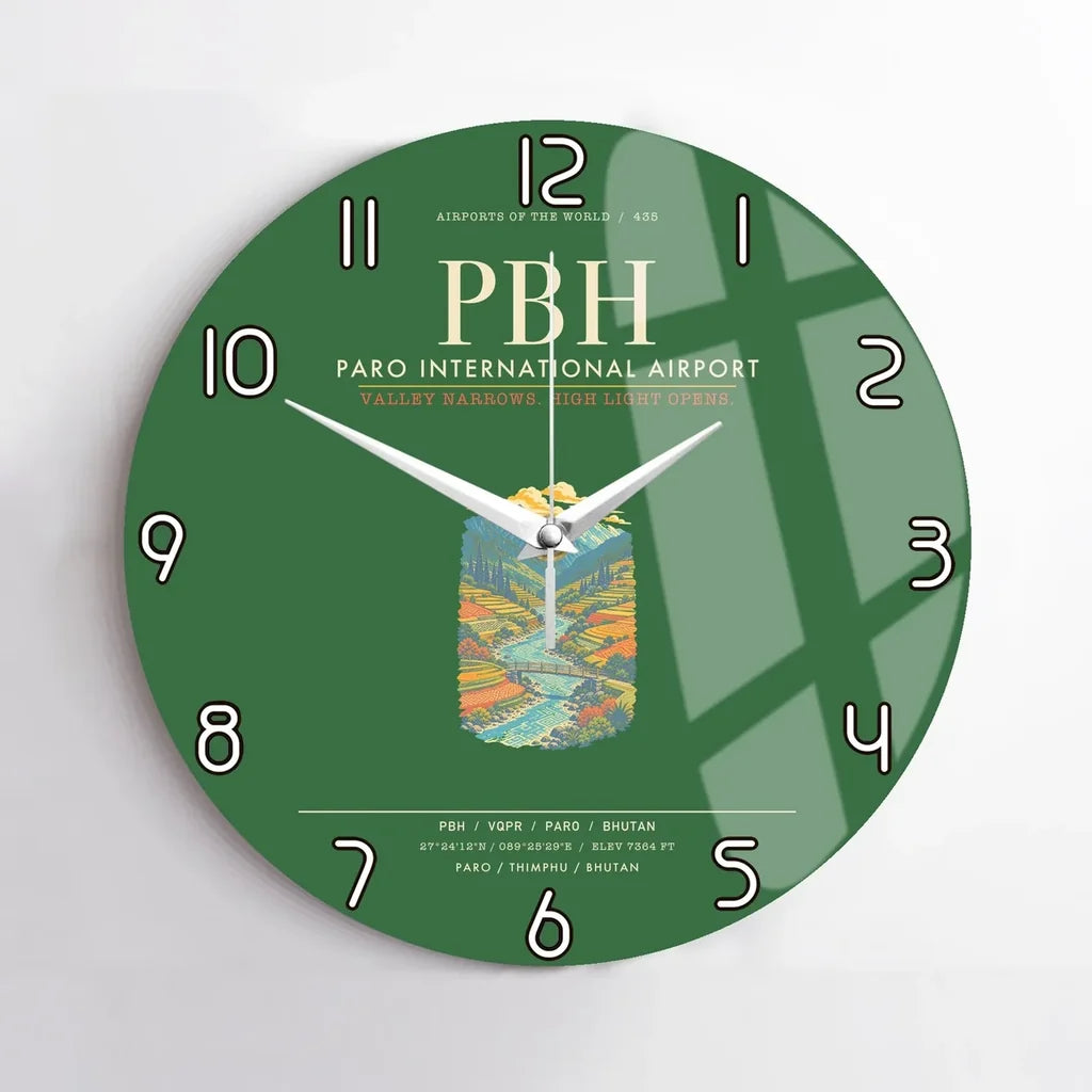 Paro International Airport PBH Wall-Clock No-Frame - Green