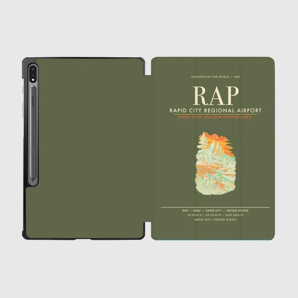 Rapid City Regional Airport (RAP) design on green army samsung tablet tablet case