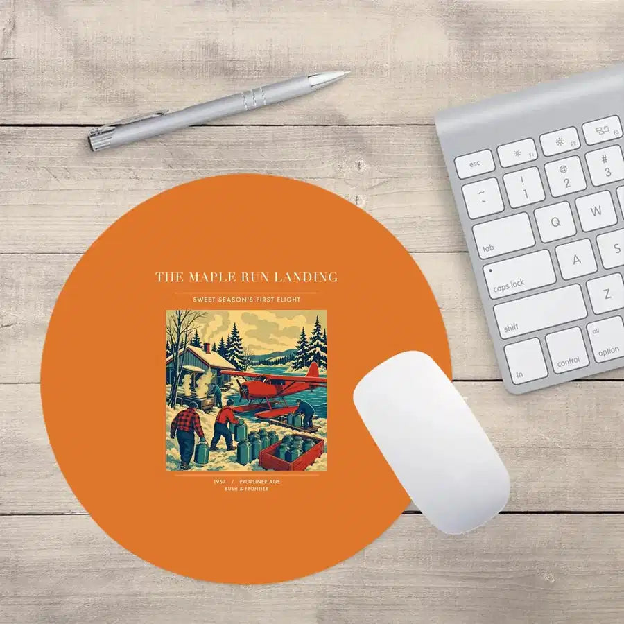 VINTAGE G4398 - The Maple Run Landing - Designed Mouse Pads design on orange round