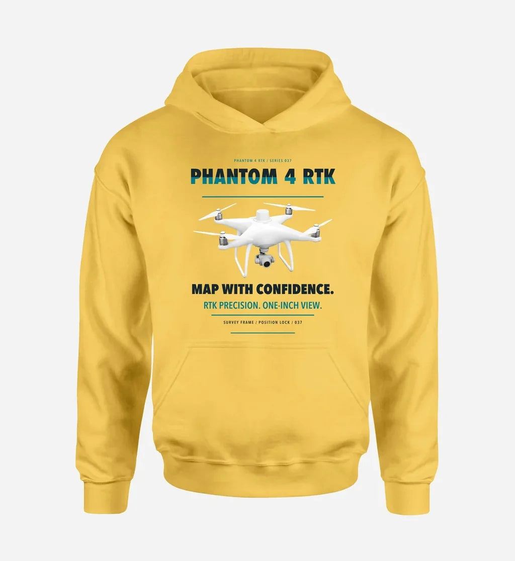 DJI Phantom 4 RTK design on yellow hoodie single side
