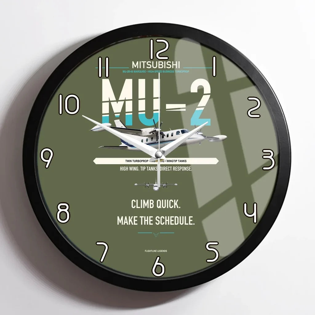 Mitsubishi MU-2B-60 Marquise design on green army framed wall clock