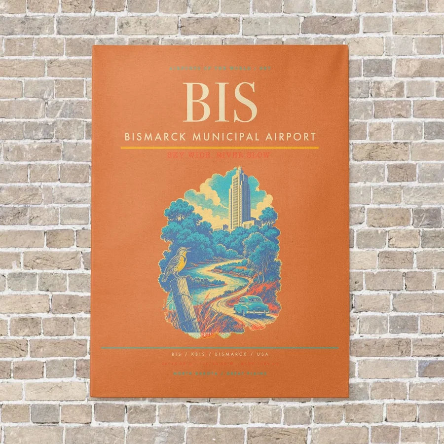 Bismarck Municipal Airport BIS - Canvas No Frame - Orange