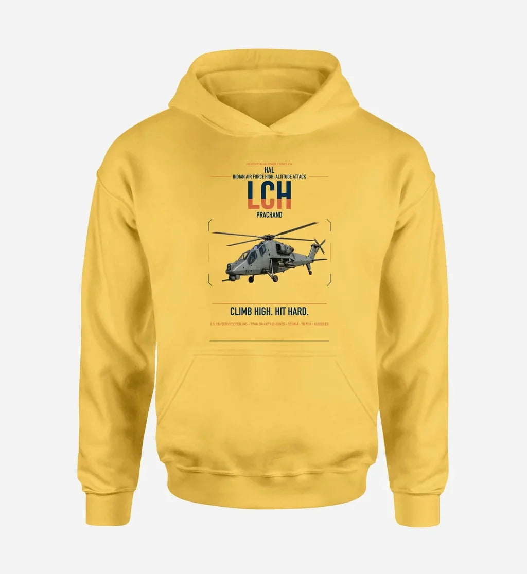 HAL LCH Prachand design on yellow double-side hoodie, single-side print
