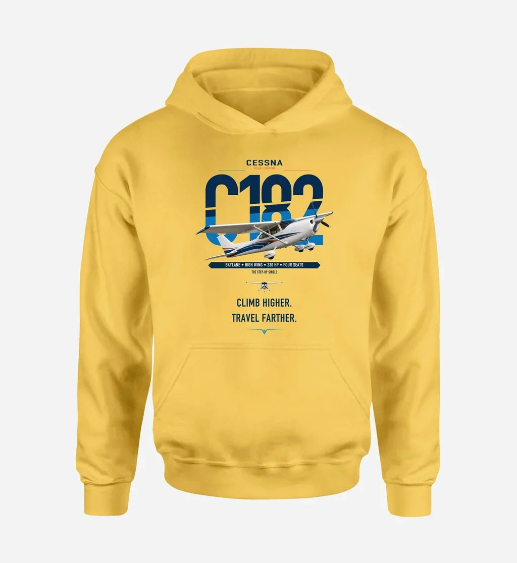 Cessna 182 Skylane design on yellow double-side hoodie, single-side print