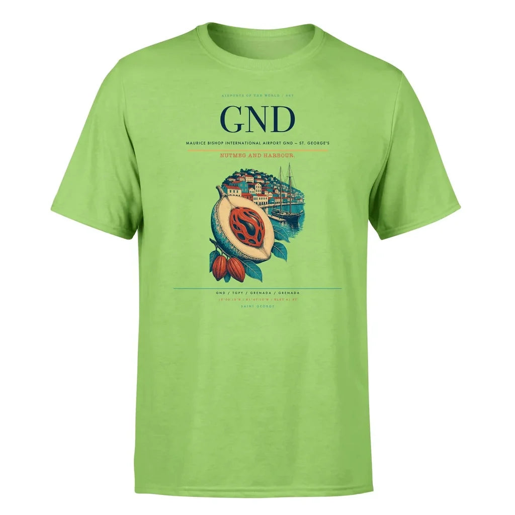 Maurice Bishop International Airport (GND) T-Shirt single-side front print in Light Green | maurice-bishop-international-airport-gnd-double-side-t-shirt